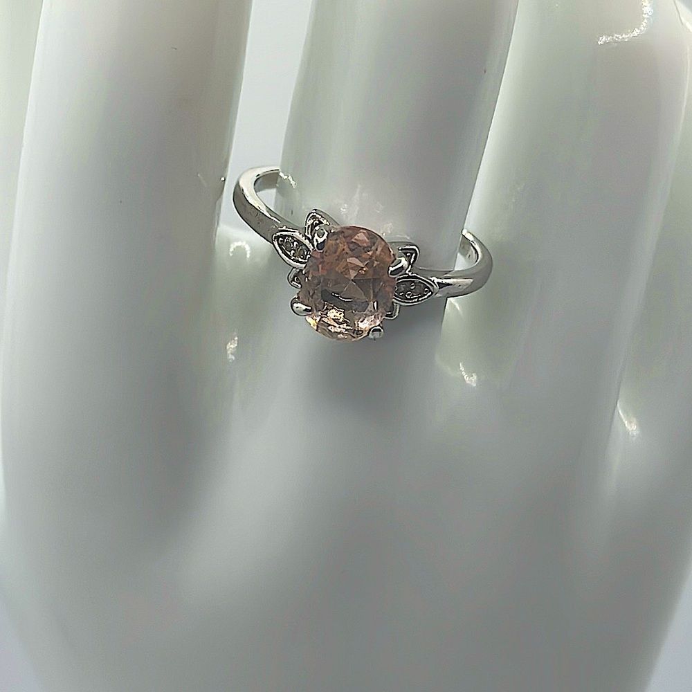 Size 9• Lab Created Peach Quartz•Rhodium Plated•Bomb Party